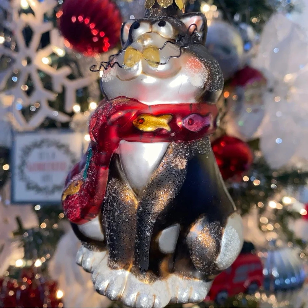 Vintage Glass CAT‎ Christmas Tree Ornament